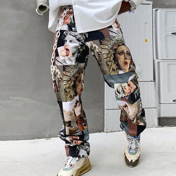Men Pants Spring/Autumn Streetwear Printed Pants Straight Loose Mid Waist Casual Trousers Men Fashion Full Length Pants aidase-shop
